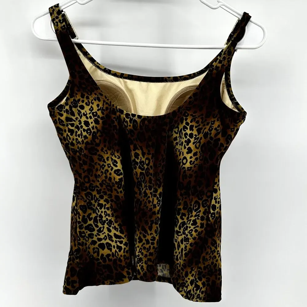 Miraclesuit Tankini Leopard Swimsuit Top Padded Scoop Neck Beach Multicolor 12